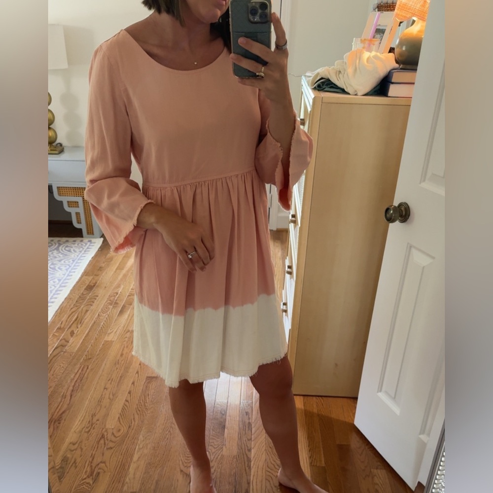 Blush and Cream Cotton Dress — Has Pockets!